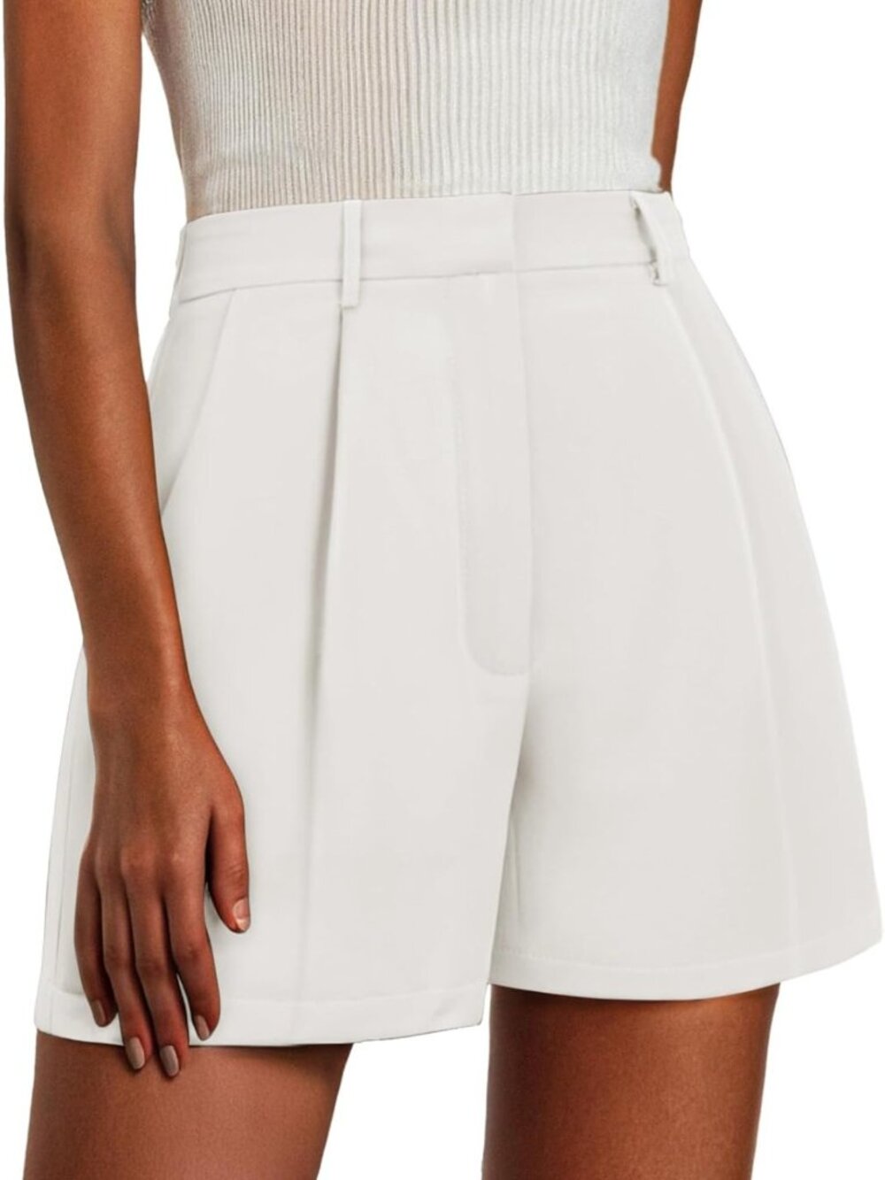Chic Women's Tailored Work Shorts - Casual Elastic Waist, Pockets, Dressy Style